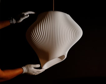 Witte Wave lampenkap hanglamp, moderne verlichtingsarmatuur gemaakt van suikerriet - 30 cm x 30 cm