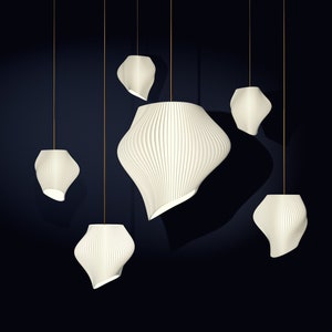 Mixed Wave Cluster x6 | Pendant Lights | White Lampshades | Contemporary Lamps | Modern Lamps | Art Deco Lamps | Sculptural Lights