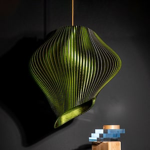Green Wave Lampshade Forest Sculptural Pendant Light