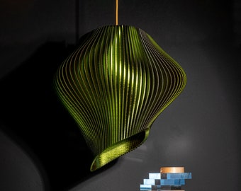 Green Wave Lampshade Forest Sculptural Pendant Light