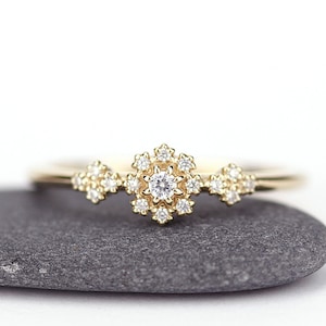 delicate diamond ring, engagement ring, minimalist engagement ring, unique modern ring, simple ring, simple diamond ring, halo ring diamonds
