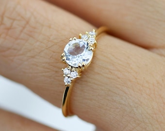Aquamarine engagement ring, engagement ring, Simple ring aquamarine, delicate ring, minimalist engagement ring, aquamarine and diamonds