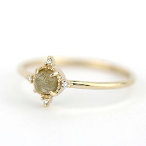 Rose cut labradorite and diamond engagement ring simple