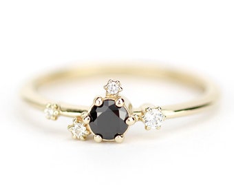 delicate engagement ring, black diamond Engagement ring, unique engagement ring, minimalist ring diamond, cluster engagement ring