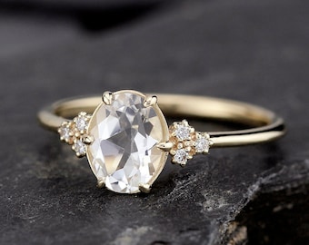 White topaz and diamond engagement ring simple