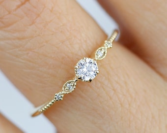 simple diamond engagement ring, delicate diamond ring, perfect diamond ring, real diamond ring, three stone diamond | R 303 WD