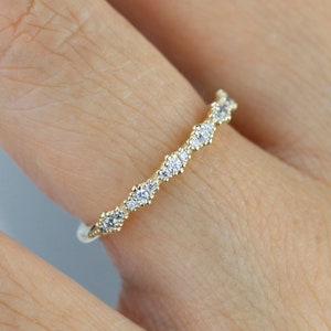 Diamond eternity band, vintage diamond engagement ring, half eternity band, Lace wedding band, Delicate gold lace ring | R 346WD