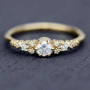 diamond engagement ring, white diamond ring, unique engagement ring, cluster engagement ring, minimalist engagement ring