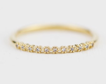 Dainty 18k Gold Diamond Eternity Ring: Handmade Wedding Band