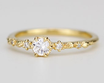 Simple diamond ring, dainty leaf diamond ring | R 360WD