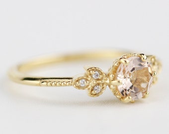 Morganite engagement ring, simple engagement ring, delicate engagement ring, unique diamond and morganite ring, morganite ring