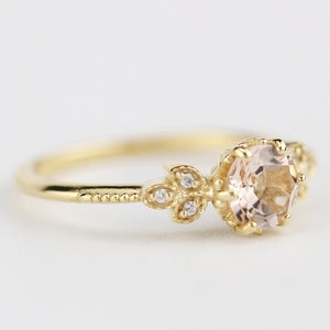 Morganite engagement ring, simple engagement ring, delicate engagement ring, unique diamond and morganite ring, morganite ring