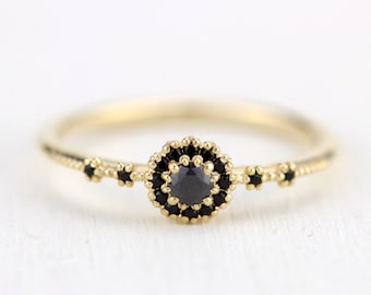 anillo de compromiso de diamante negro anillo de compromiso único simple / halo diamante negro R304FBD