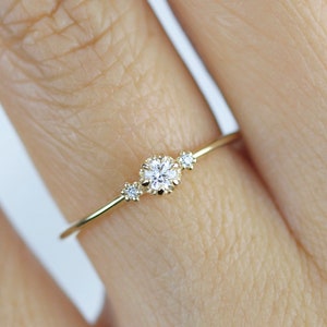 delicate engagement ring, three stone engagement ring diamond, unique engagement ring diamonds, minimalist engagement ring | R 319WD