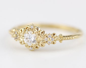 Vintage style engagement ring, round cut diamond ring, Art Deco style engagement ring diamond, 18k gold diamond ring