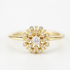 White Diamond Cluster Engagement Ring: Dainty Promise Ring, Made in Italy