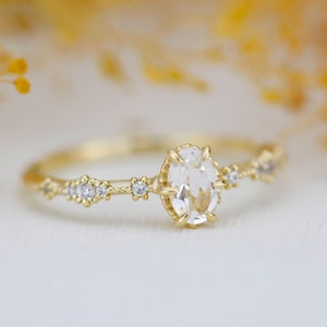 Oval engagement ring, simple engagement ring, delicate engagement ring, Lace diamond engagement ring, dainty engagement ring | R322WT