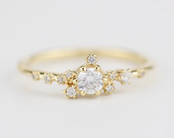 Simple cluster ring, unique simple diamond ring, scattered diamond ring, simple diamond ring | R328WD