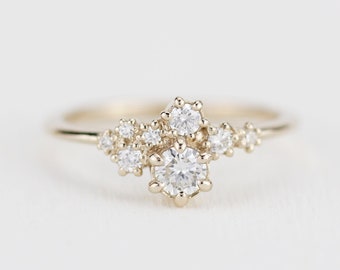 Unique Diamond engagement ring, 18k gold Engagement ring, cluster engagement ring, minimalist engagement ring | R320WD