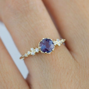 Alexandrite Engagement ring, Alternative cluster engagement ring, Unique engagement ring, vintage engagement ring | R 347ALEX