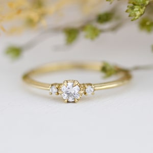 Three stone engagement ring, simple ring, diamond ring, dainty ring | R 364WD