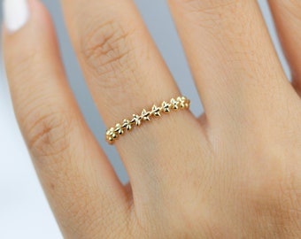 18k Gold Vine Ehering: Lotusblatt Ring, Stapelbarer Ring