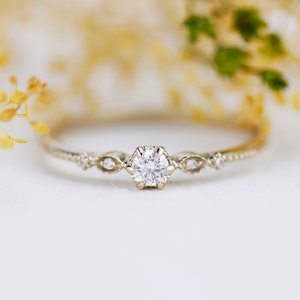 Delicate 18k White Gold Diamond Engagement Ring: Vintage Marquise Style