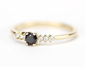 Diamant-Verlobungsring, schwarzer Diamant-Verlobungsring, einfacher Verlobungsring schwarzer Diamant, zarter Verlobungsring