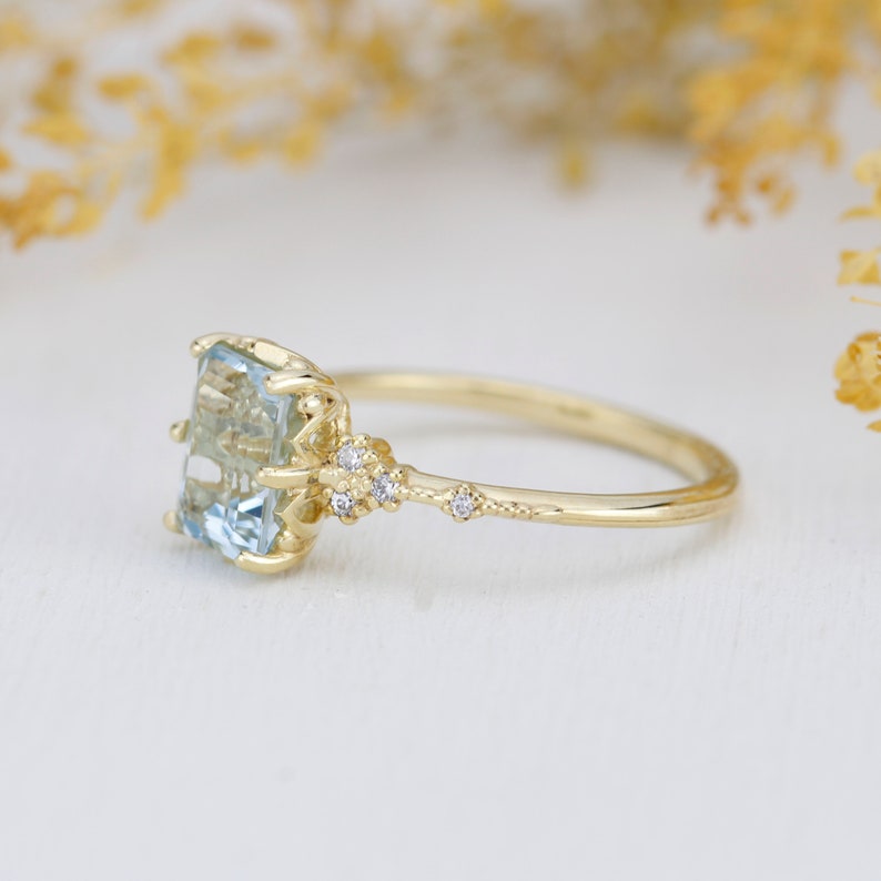 Emerald Cut Aquamarine Engagement Ring Statement Aquamarine Etsy