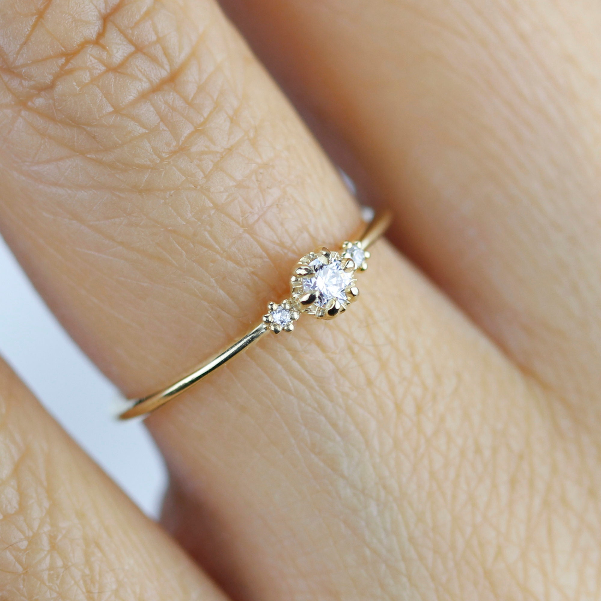 Delicate Engagement Ring Three Stone Engagement Ring Diamond
