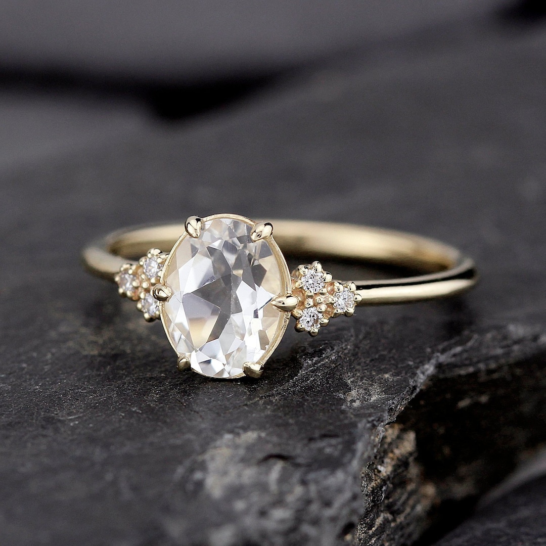 White Topaz and Diamond Engagement Ring Simple - Etsy