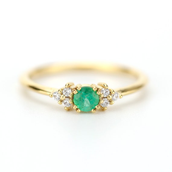 Emerald Engagement Ring Unique Engagement Ring White Diamond | Etsy