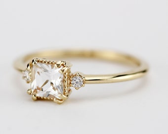 delicate diamond ring, princess cut engagement ring, princess cut rings, delicate ring, simple ring, white diamond ring