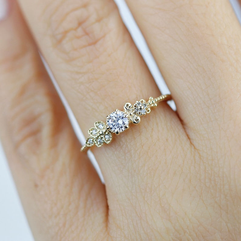 Delicate engagement ring art deco engagement ring simple | Etsy