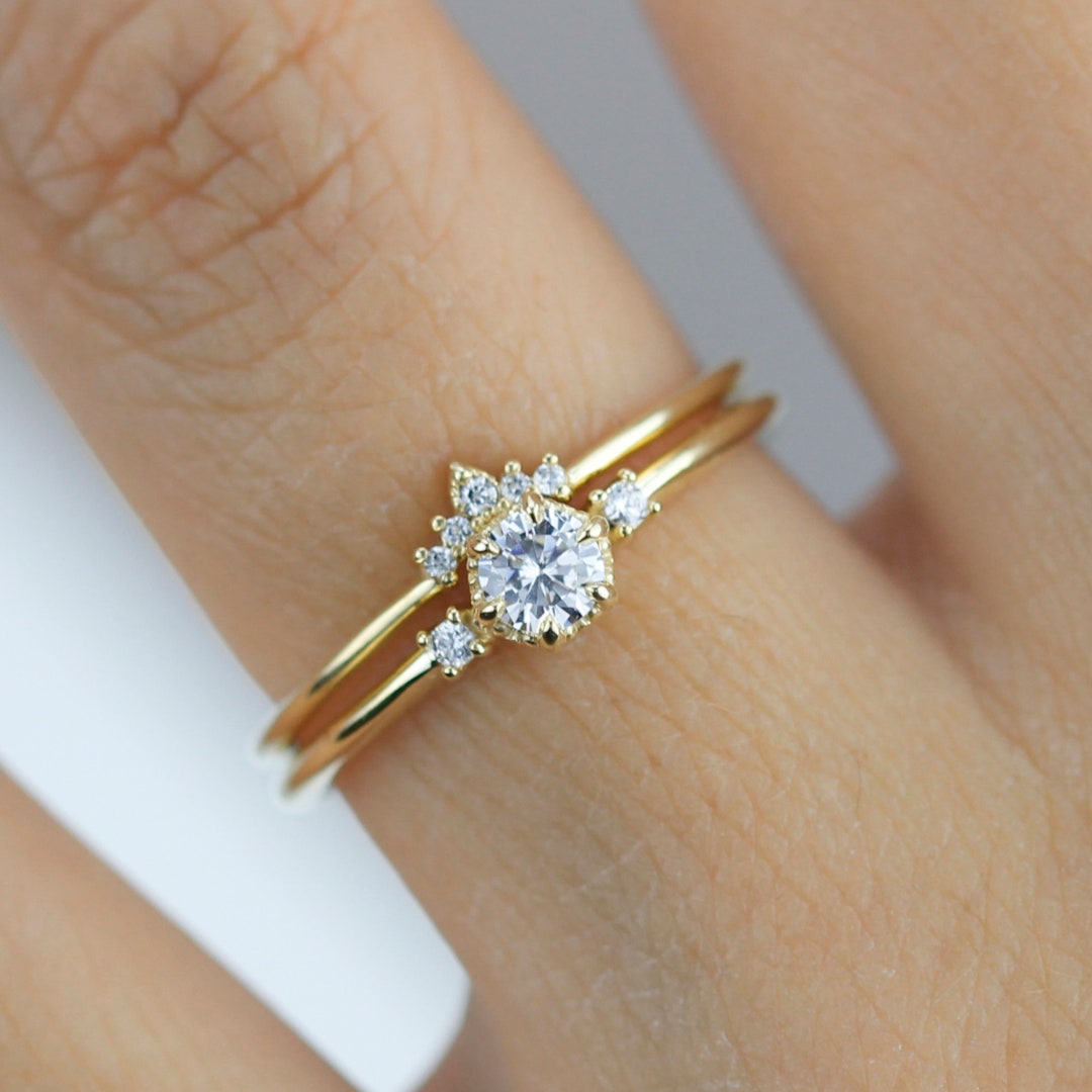 Engagement Ring and Wedding Band Set, Bridal Sets Rings for Women