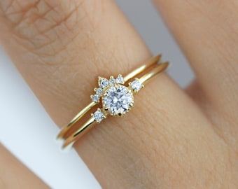 Engagement ring and wedding band set, bridal sets rings for women, bridal set diamond, engagement bridal set  | R252316W