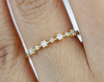 Fede nuziale in oro 18k con diamanti fatta a mano: anello dell&#39;eternità impilabile