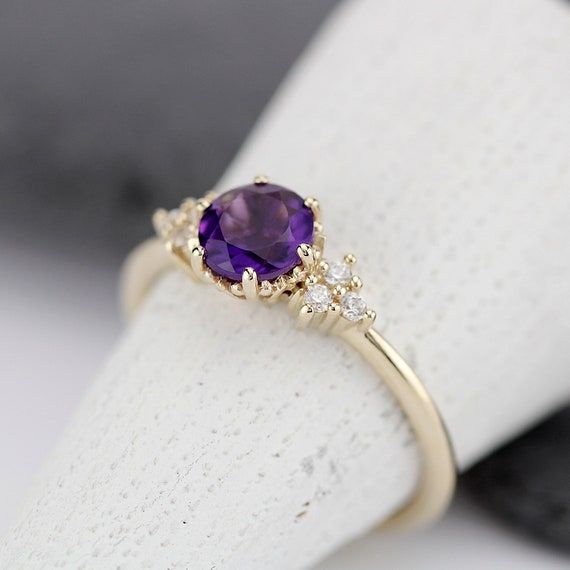 Amethyst engagement ring delicate diamond ring delicate | Etsy