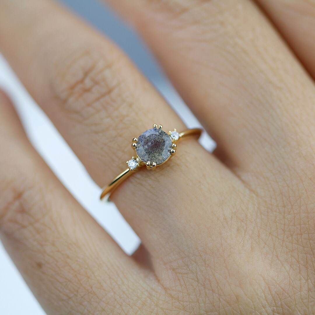 Labrine Engagement Rings 18k Gold Labradorite Engagement Ring: Minimalist Diamond Cluster Ring ...