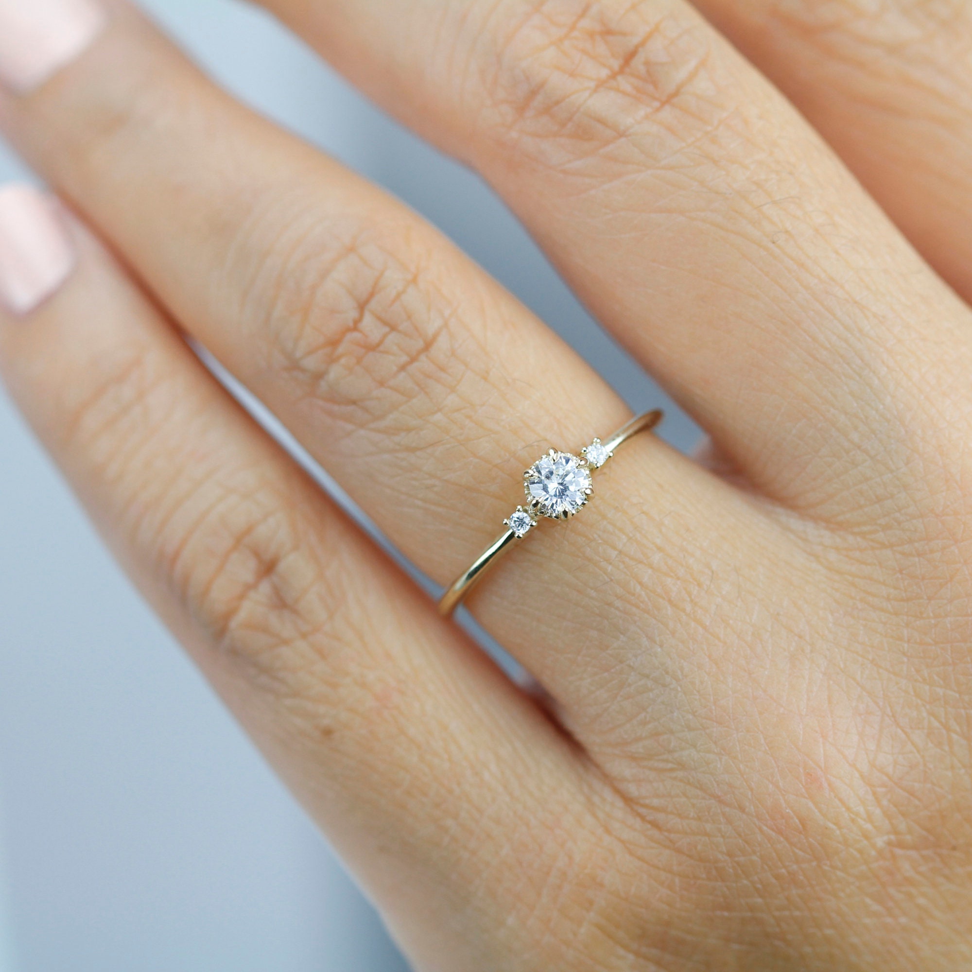 0.30 Ct Diamond Engagement Ring.Dainty Diamond Engagement Ring.Bezel Rose  Gold | eBay