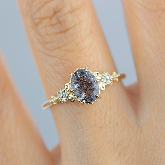 Hannah Round Smoky Quartz and Diamond 1.28 ctw Womens  Gold 18k Quarts with Diamonds Engagement Ring main image 2