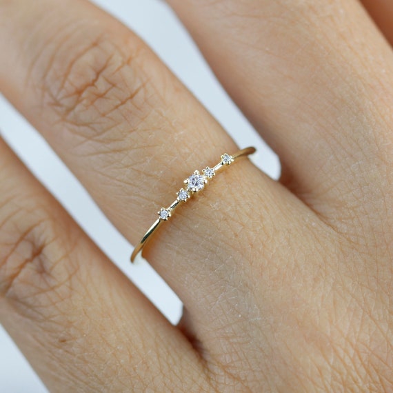 Pattiring Yellow Gold Moissanite and Diamond Engagement Ring - pattiring