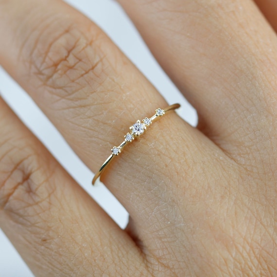 Pattiring Yellow Gold Moissanite and Diamond Engagement Ring - pattiring