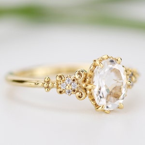 Oval engagement ring, white topaz engagement ring, white diamond engagement ring, vintage engagement ring