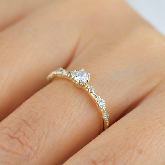 Unique engagement ring, 18K gold ring, simple diamond ring, Made ...