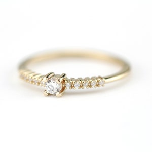 Unique engagement ring, Simple engagement Ring, Diamond ring with side stones |R271WD