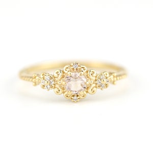 minimalist engagement ring morganite and diamonds, engagement ring diamond, morganite engagement ring, art deco ring diamond