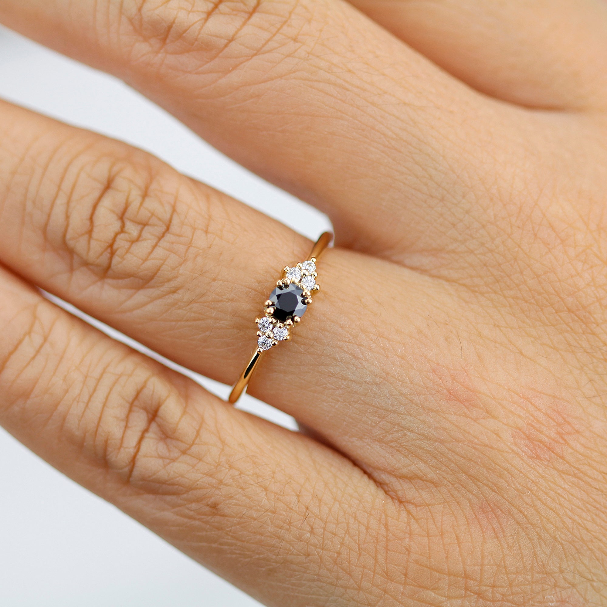 Unique Engagement Ring, Diamond Engagement Ring, Black