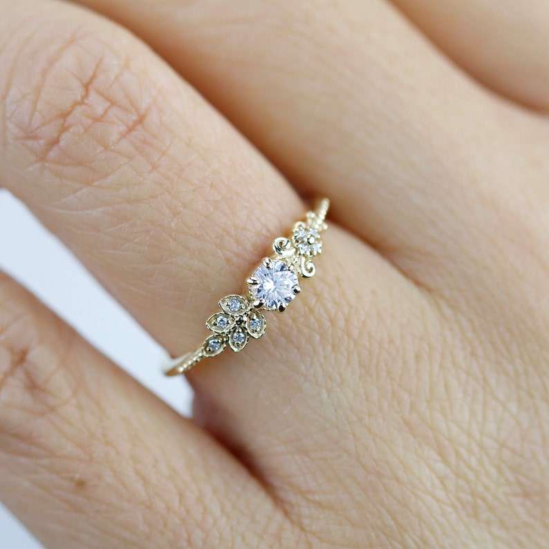 Delicate engagement ring art deco engagement ring simple Etsy