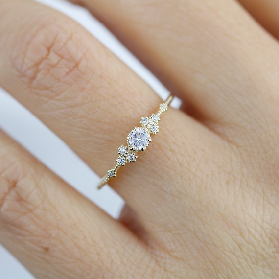 Simple Engagement Ring, Engagement Ring Gold Diamond, Delicate